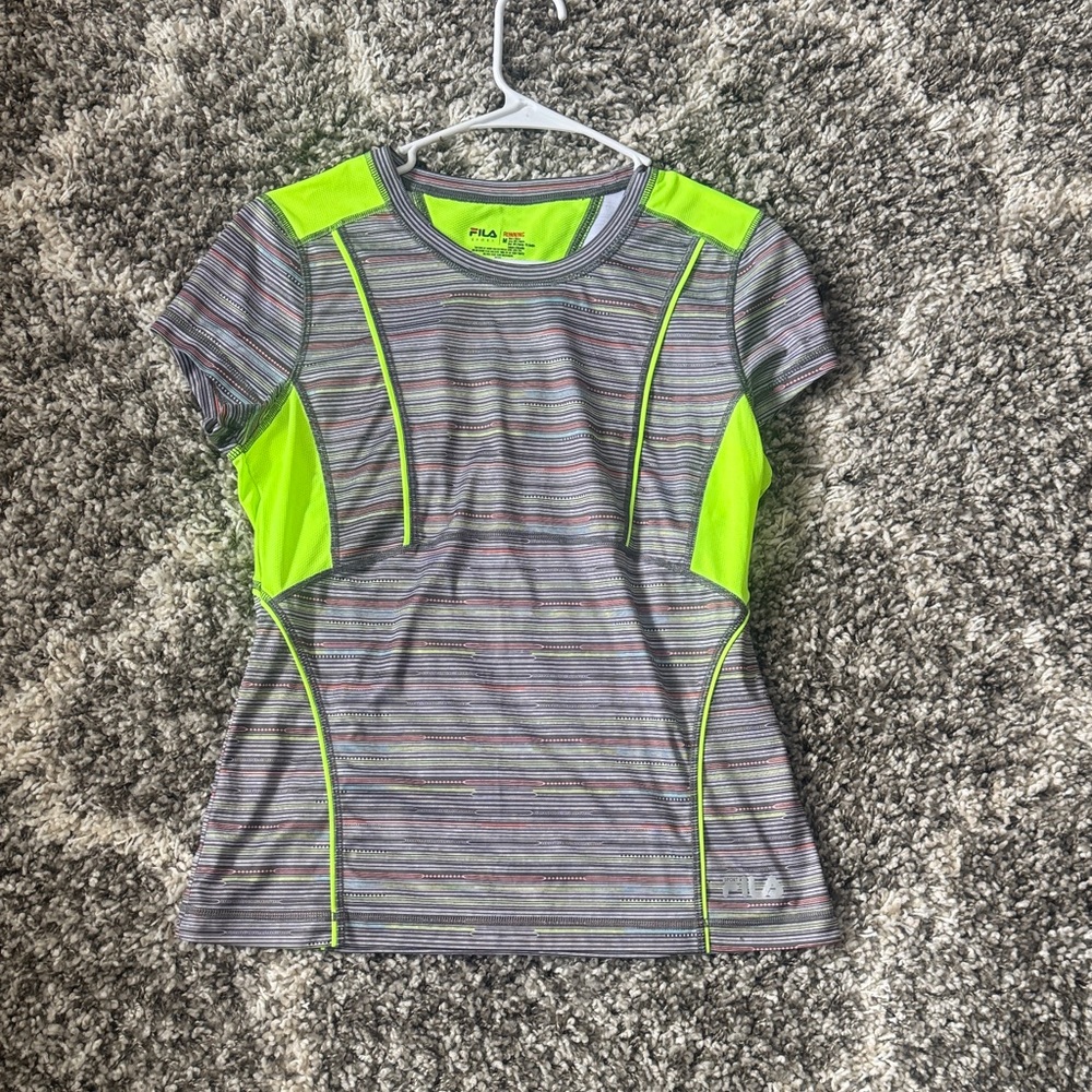 Fila Gray and Neon Green Striped Tee